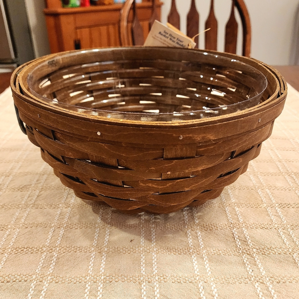 Longaberger Handmade Basket with metal handles and insert.